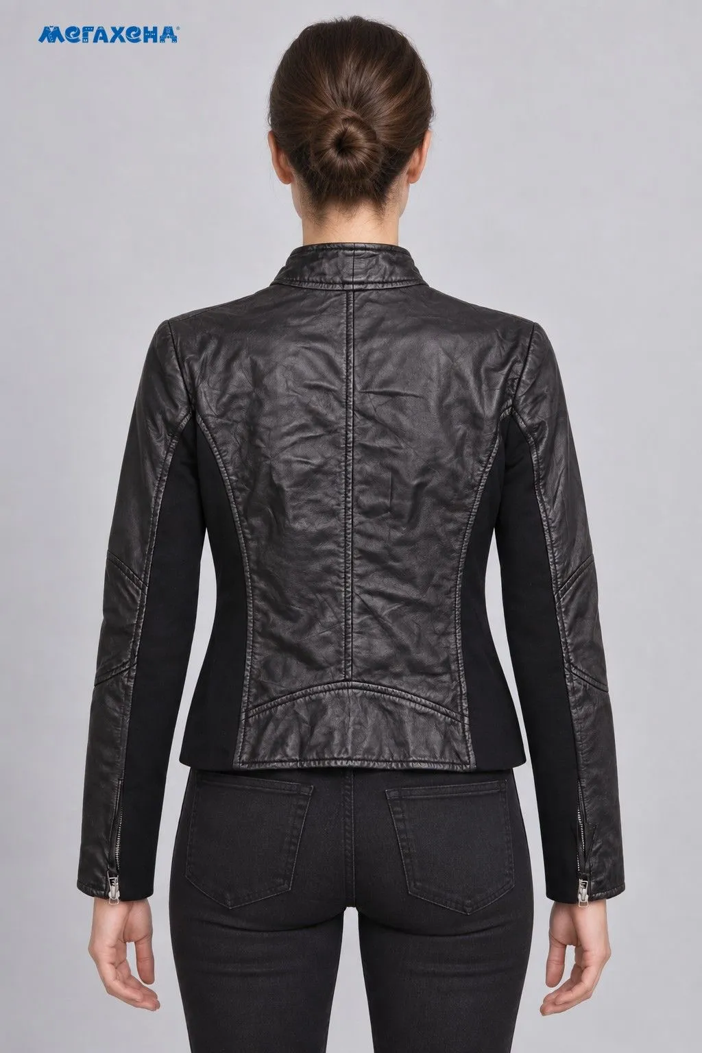 Чёрная кожаная куртка COCKTAIL на молнии, размер 40 (XS)